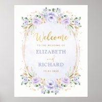 Elegantes Lila Goldfloralhochzeitungspposter