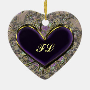 Elegantes lila Herz-mit Monogramm Verzierung Keramikornament