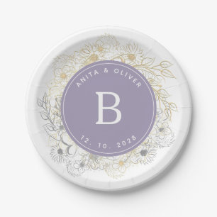 Elegantes Lila Hochzeitmonogramm Pappteller