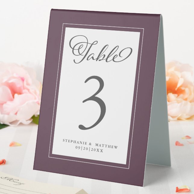 Elegantes Lila Hochzeitsempfang Chic Gastessen Tischaufsteller (In Situ (Hochzeit))