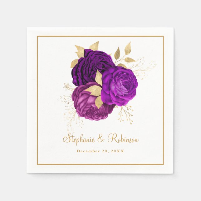 Elegantes Lila Hochzeitspapier Serviette (Vorderseite)