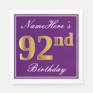 Elegantes Lila, Imitat-Gold92. Geburtstag + Name Serviette