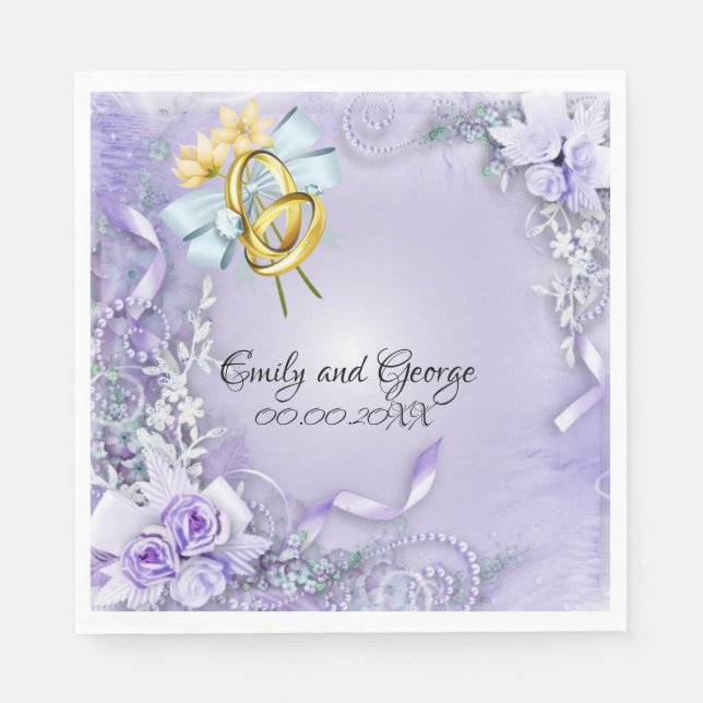 Elegantes, Lila, individualisierbares Hochzeitspap Serviette (Vorderseite)