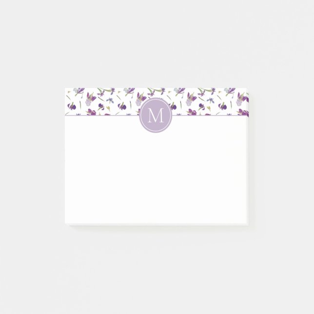 Elegantes Lila Irisfarben 4 Zoll x 3 Zoll Monogram Post-it Klebezettel (Vorderseite)