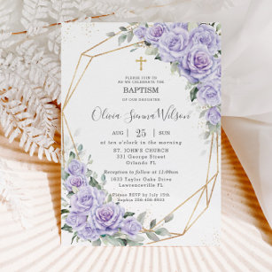 Elegantes Lila Lavendel-Taufen Christening Einladung