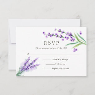 Elegantes lila Lavendel-Wasserfarben-Blumen-Hochze RSVP Karte