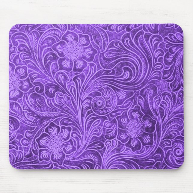 Elegantes, Lila Lederdesign mit floralen Stileleme Mousepad (Vorne)