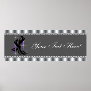 Elegantes Lila Leopard High Heel Shoe Party Banner Poster