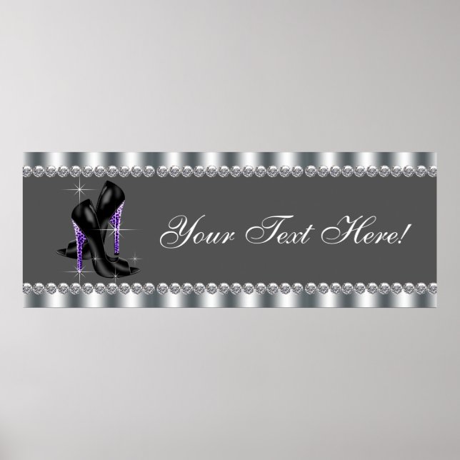 Elegantes Lila Leopard High Heel Shoe Party Banner Poster (Vorne)