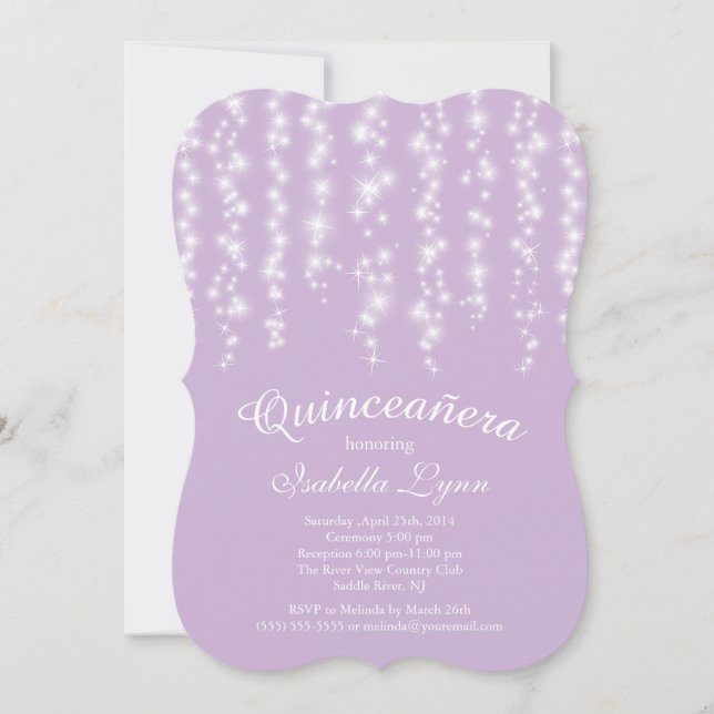 Elegantes Lila Lichterlebnis Quinceñera Party Einladung (Vorderseite)