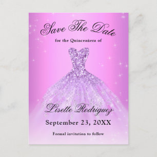 Elegantes Lila Lila-Quinceanera-Save-the-Date Postkarte