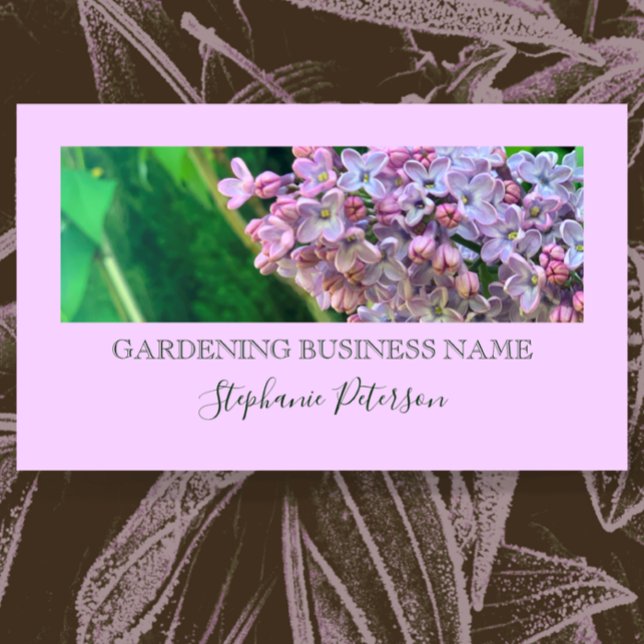 Elegantes Lila Lilac Custom Foto Garening Visitenkarte (Promote your business with this  gorgeous card.  Add your photo or logo and company personalized tex)