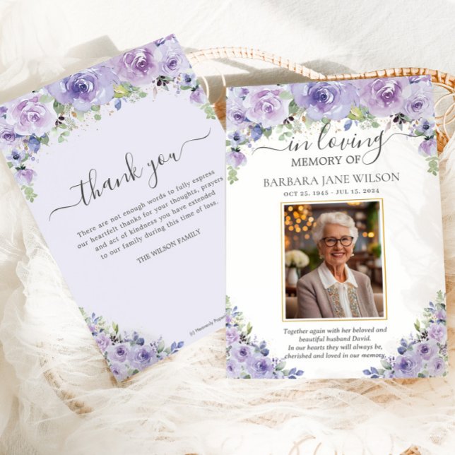 Elegantes Lila Lilac Foto Beerdigung Gedenkstätte Dankeskarte (Von Creator hochgeladen)