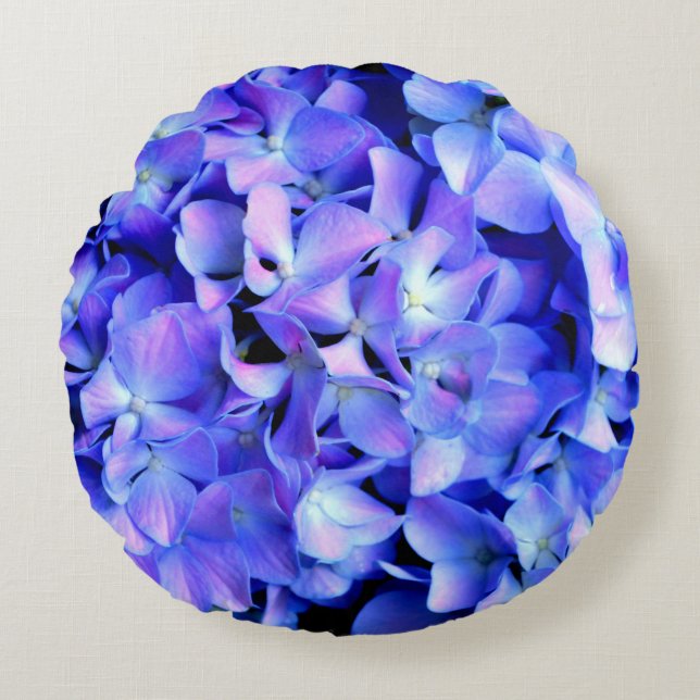 Elegantes lila Magenta Blumenhydrangea Rundes Kissen (Vorderseite)