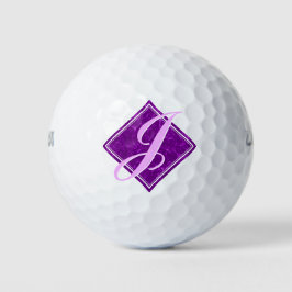 Elegantes Lila Marble Diamond Initialskript Golfball