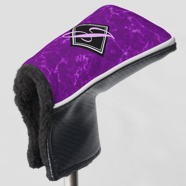 Elegantes Lila Marmormonogramm Golf Headcover (3/4 Vorderseite)