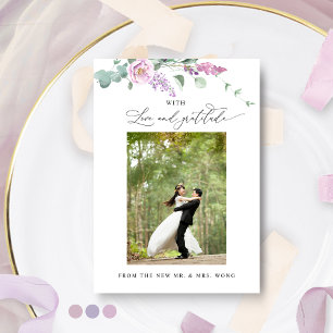 Elegantes Lila, Mauve Pastel Floral Wedding Foto Dankeskarte