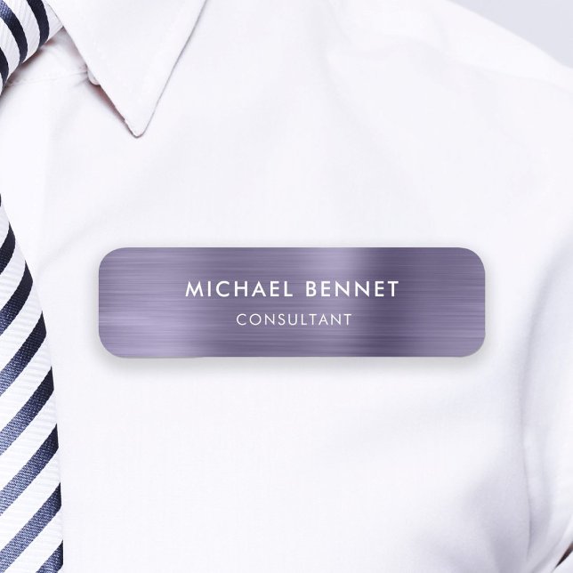 Elegantes Lila metallisches Berufliches Geschäft Namensschild (Elegant Purple Metallic Professional Business Name Tag)