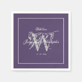 Elegantes Lila Monogramm-Hochzeitspapier Serviette