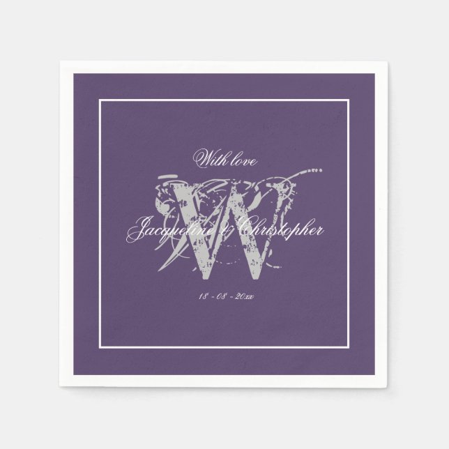 Elegantes Lila Monogramm-Hochzeitspapier Serviette (Vorderseite)
