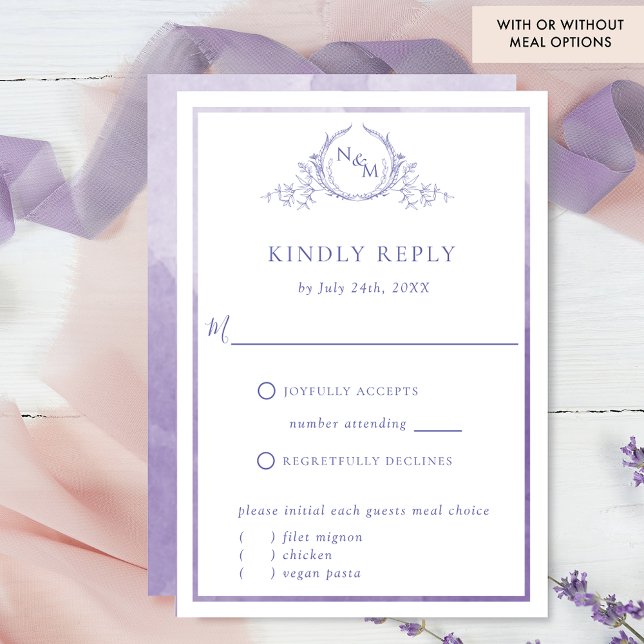 Elegantes Lila Monogramm und Aquarellfarben-UAWG RSVP Karte (Von Creator hochgeladen)