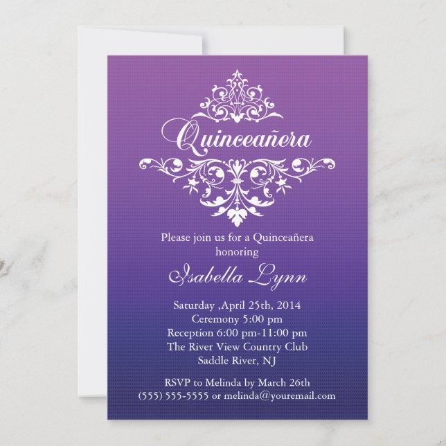 Elegantes Lila Ombre Quinceañera Party Einladung (Vorderseite)
