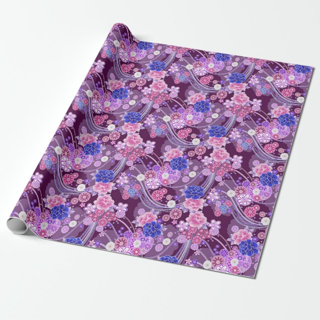 Elegantes Lila orientalisches Blumenmuster Geschenkpapier (Ungerollt)