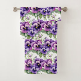 Elegantes Lila Pansy Stiefmütterchen Blumenhandtuc Badhandtuch Set
