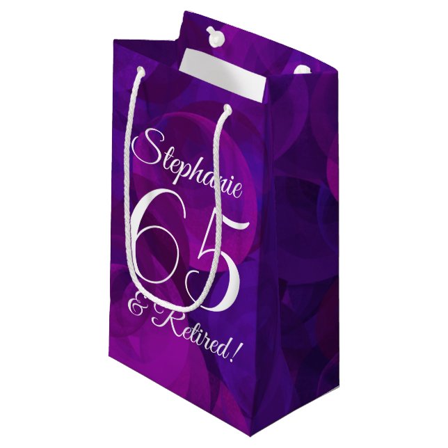 Elegantes Lila Party 65 & Rentenersatz Kleine Geschenktüte (Vorderseite Schrägansicht)