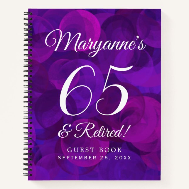 Elegantes Lila Party 65 & Rentenersatz Notizbuch (Vorderseite)