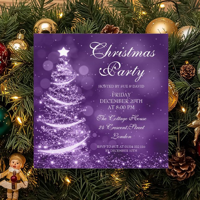 Elegantes Lila Party Sparkle Einladung (Elegant Purple Christmas Party Sparkle Invitation)