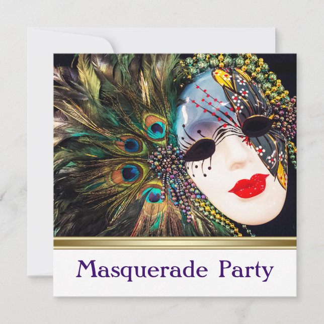 Elegantes Lila Peacock Masquerade Party Einladung (Vorderseite)