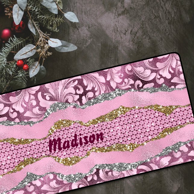 Elegantes, Lila-pinkfarbenes Monogramm aus Blüteng Schreibtischunterlage (Von Creator hochgeladen)