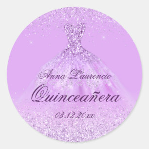 Elegantes lila Quinceanera 15. Geburtstag Runder Aufkleber