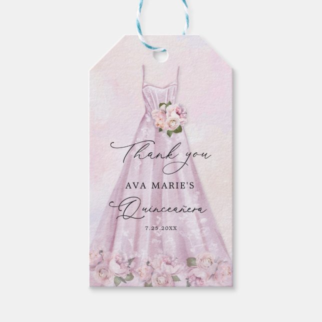 Elegantes Lila Quinceñera Party Geschenkanhänger (Vorderseite)