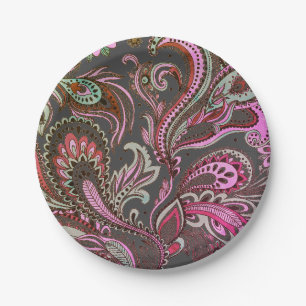 Elegantes Lila rosa braunes Paisley-Muster Pappteller