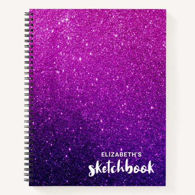 Elegantes Lila rosa Glitzer Sketchbook Notizbuch (Vorderseite)