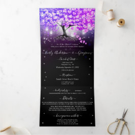 Elegantes Lila Rosa Herzleder Hochzeit Tri-Fold Dreifach Gefaltete Einladung
