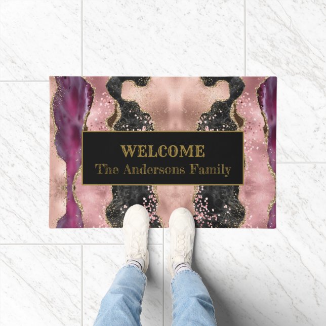 Elegantes Lila rosa Tor Willkommen Personalisiert Fußmatte (Indoor)