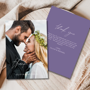 Elegantes Lila Script Foto Hochzeit Dankeschön Kar Dankeskarte