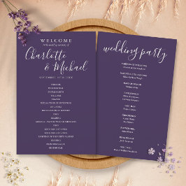 Elegantes Lila-Signature-Script-Hochzeitsprogramm