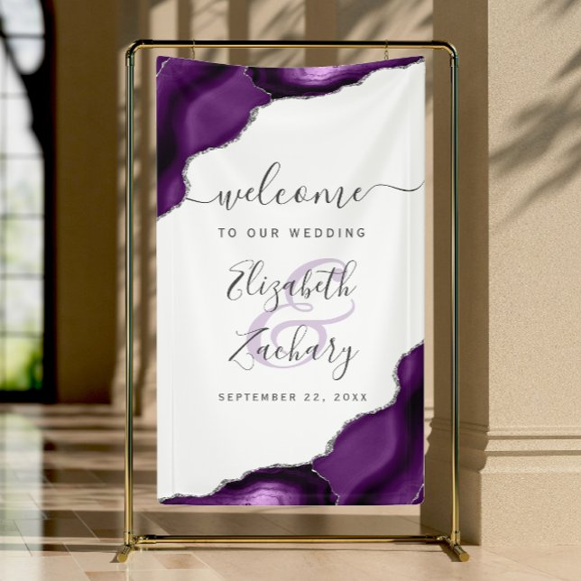 Elegantes lila-silbernes Achat-Hochzeits-Willkomme Banner (Von Creator hochgeladen)