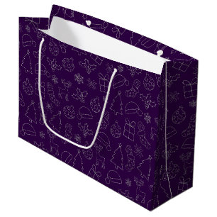 Elegantes Lila & Silver Glitzer Weihnachtsmuster Große Geschenktüte