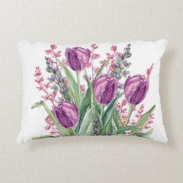 Elegantes, lila Tulpenblumen-Muster Lila Dekokissen