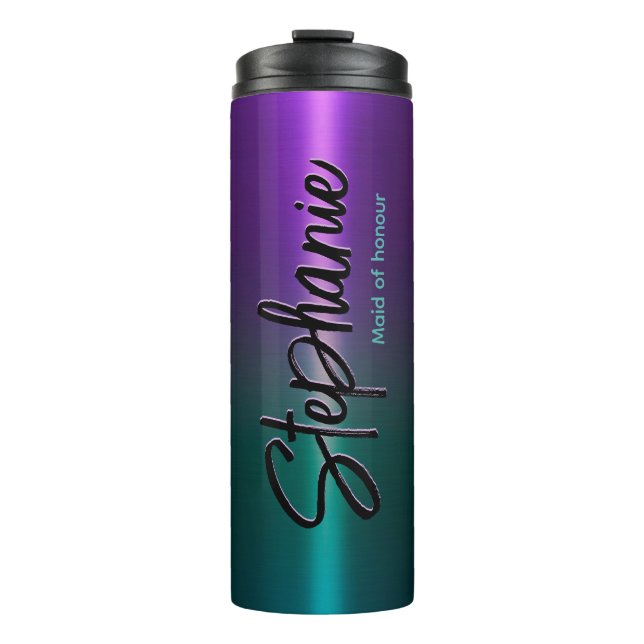 Elegantes, lila, türkisfarbenes Monogramm Thermosbecher (Vorderseite)