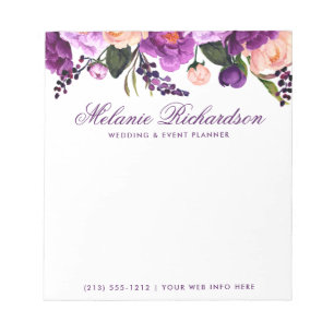 Elegantes Lila Ultra-Violett Wasserfarben-Blumenmu Notizblock