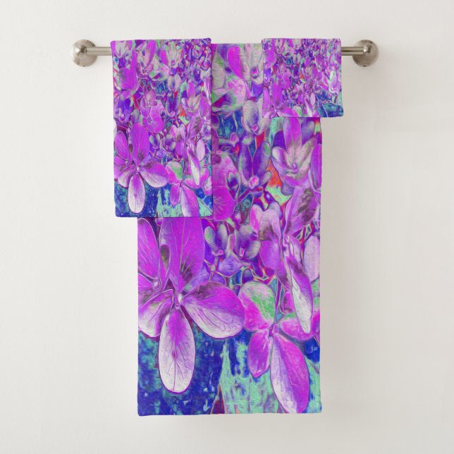 Elegantes Lila und blaues Limelight Hydrangea Badhandtuch Set (Insitu)