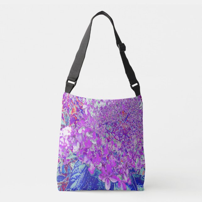 Elegantes Lila und blaues Limelight Hydrangea Tragetaschen Mit Langen Trägern (Vorderseite)