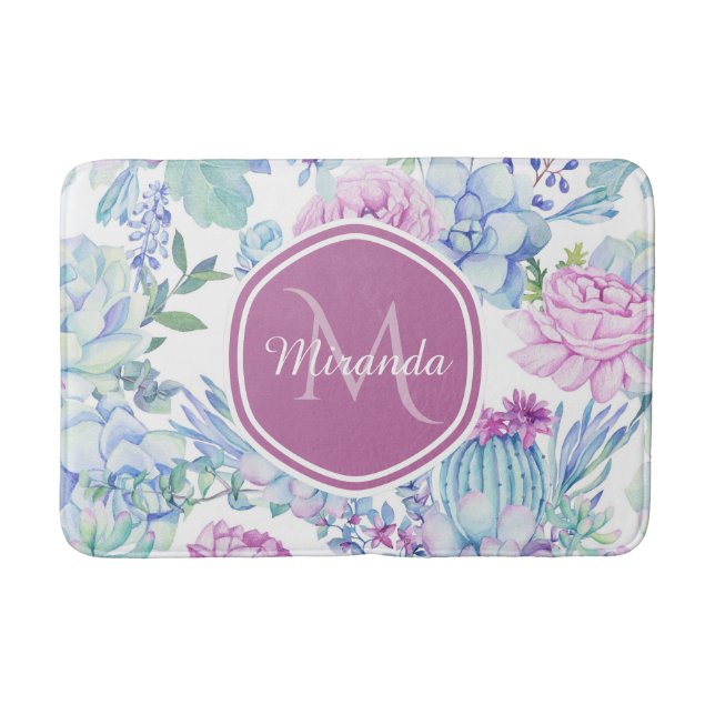 Elegantes lila und blaues saftiges Blumen mit Badematte (Vorderseite)