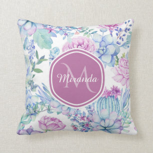 Elegantes lila und blaues saftiges Blumen mit Kissen